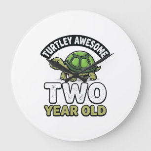 Grande Horloge Ronde Tortue Deux Ans Anniversaire Gravure Vintage Shi