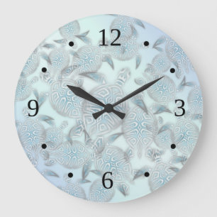 Grande Horloge Ronde Tortues de mer motif argent bleu côtier nautique