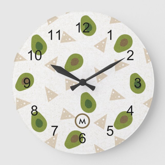 Grande Horloge Ronde Tossed Green Avocados Wall Clock (Recto)
