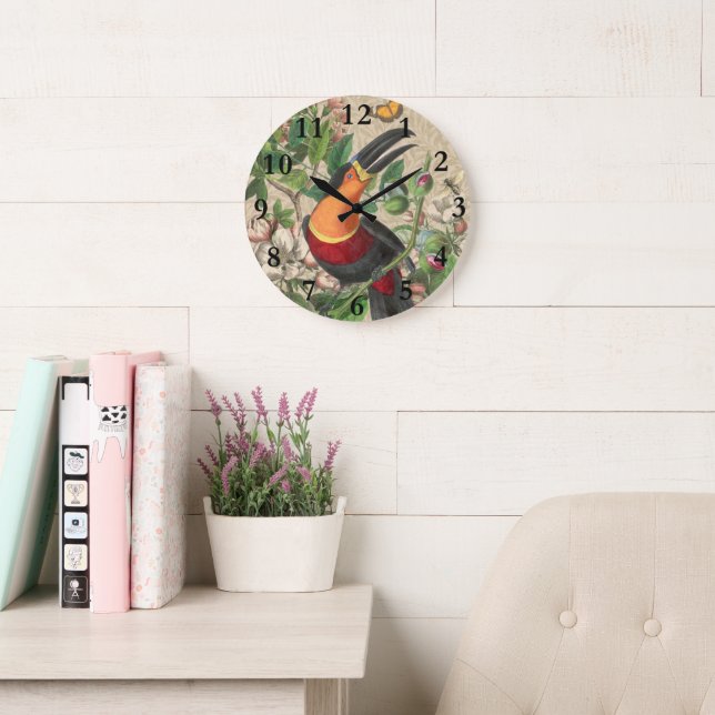 Grande Horloge Ronde Toucan Jungle Tropical Bird Belle antique (Salle de lecture)