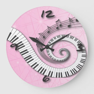Grande Horloge Ronde Touches de piano notes de musique sur l'horloge mu