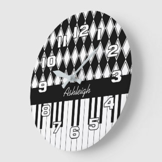 Grande Horloge Ronde Touches de piano personnalisées et diamants
