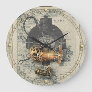 Grande Horloge Ronde Tour de dirigeable de Steampunk