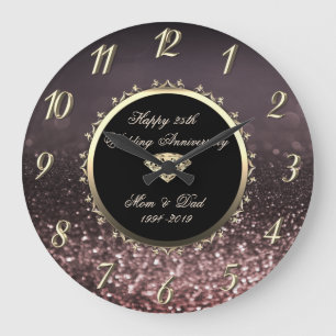 Grande Horloge Ronde Tour de mariage 25 ans en or et diamant avec fond 