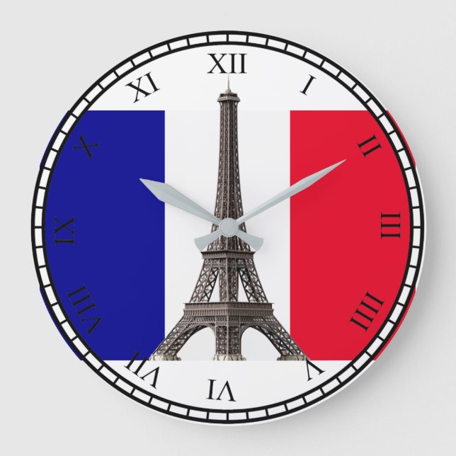 Grande Horloge Ronde Tour Eiffel Drapeau Français Bk chiffres romains H (Recto)