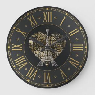 Grande Horloge Ronde Tour Eiffel   Golden Inscriptions Paris in Heart