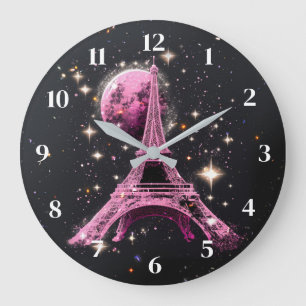 Grande Horloge Ronde Tour Eiffel Nuit Lune          