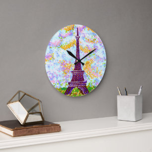 Grande Horloge Ronde Tour Eiffel Paysage printanier pointilliste