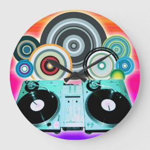 Grande Horloge Ronde Tourne-disque DJ avec Vinyl - Pop Art