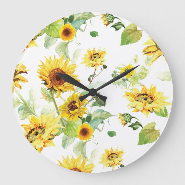 Grande Horloge Ronde Tournesol à l'aquarelle (Recto)