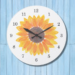 Grande Horloge Ronde Tournesol aquarelle<br><div class="desc">Les tournesols apportent de la joie ! Éclairez votre journée avec cette charmante horloge florale avec un tournesol d'aquarelle d'origine et un simple visage d'horloge.</div>