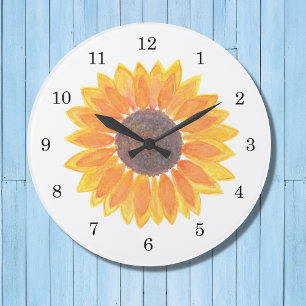 Grande Horloge Ronde Tournesol aquarelle