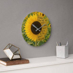 Grande Horloge Ronde Tournesol avec citation inspirante