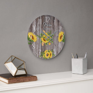 Grande Horloge Ronde Tournesol, Cuisine de campagne, Bois rustique, Nom