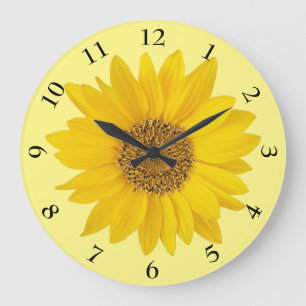 Grande Horloge Ronde Tournesol jaune clair sur Jaune clair