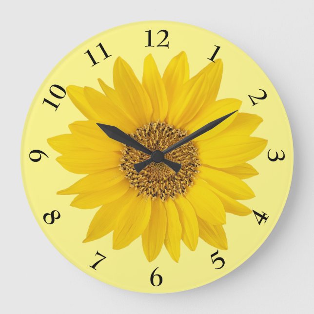 Grande Horloge Ronde Tournesol jaune clair sur Jaune clair (Recto)