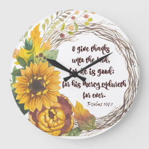 Grande Horloge Ronde Tournesol Wreath with Give Thanks Bible Verse