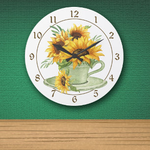 Grande Horloge Ronde Tournesols en coupe de café et soucoupe
