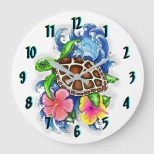 Grande Horloge Ronde Tourterelle et Hibiscus Flowers