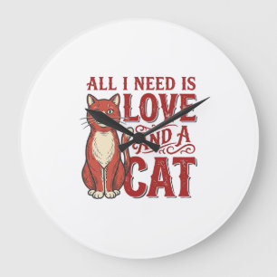 Grande Horloge Ronde Tout ce dont j'ai besoin est l'amour et un chat Vi