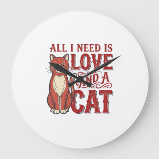 Grande Horloge Ronde Tout ce dont j'ai besoin est l'amour et un chat Vi
