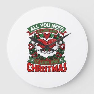 Grande Horloge Ronde Tout ce dont vous avez besoin est l'amour Noël Cha