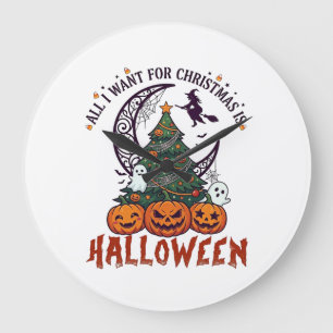 Grande Horloge Ronde Tout le monde veut Noël Halloween Arbre Citrouille