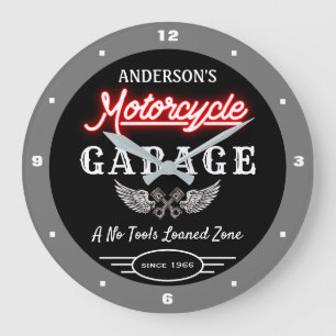 Grande Horloge Ronde Tout Nom Faux Neon Garage Depuis Date Grey Black