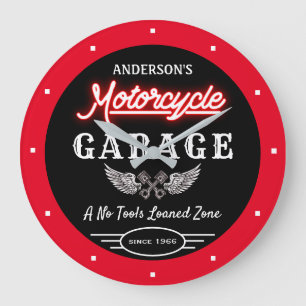 Grande Horloge Ronde Tout Nom Faux Neon Garage Depuis Date Rouge Noir