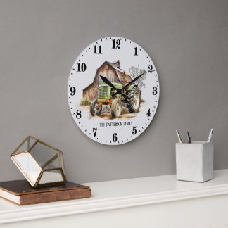 Grande Horloge Ronde Tracteur agricole cool ajouter un nom