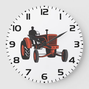 Grande Horloge Ronde Tracteur agricole rouge vintage rétro agriculteur