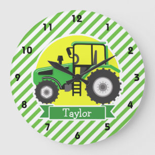 Grande Horloge Ronde Tracteur de ferme vert avec jaune ; vert et blanc
