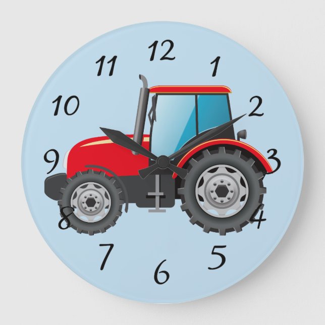 Grande Horloge Ronde Tracteur rouge animé (Recto)