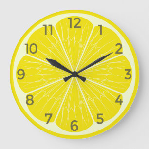 Grande Horloge Ronde Tranche de Citron Jaune Citrus Accent Méditerranée