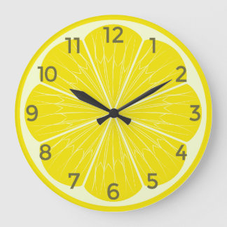 Grande Horloge Ronde Tranche de Citron Jaune Citrus Accent Méditerranée