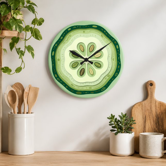 Grande Horloge Ronde Tranche de concombre  (Cucumber Summer Wall Clock)