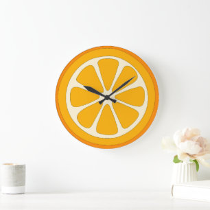 Grande Horloge Ronde Tranche d'orange mignonne Cuisine minimaliste simp