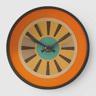 Grande Horloge Ronde Tranche Orange Futuriste Atomique du Milieu du Siè