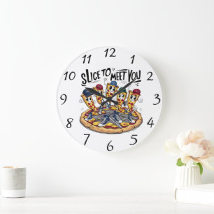 Grande Horloge Ronde Trancher Pour Vous Rencontrer Pizza Drôle