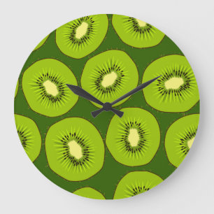 Grande Horloge Ronde Tranches de fruits Kiwi : vert foncé.