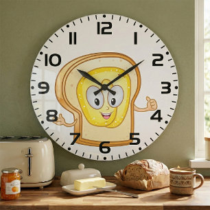 Grande Horloge Ronde Tranches de pain beurré Kawaii Toast Happy