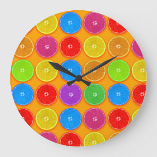 Grande Horloge Ronde Tranches d'orange fraîches et colorées