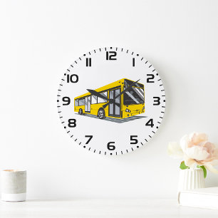 Grande Horloge Ronde Transport en commun de bus urbain jaune gras