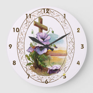 Grande Horloge Ronde Traverser Avec Des Fleurs Violettes