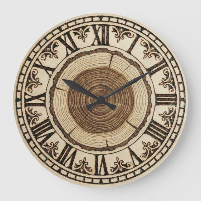 Grande Horloge Ronde Tree Rings Wooden Wall Clock  (Recto)