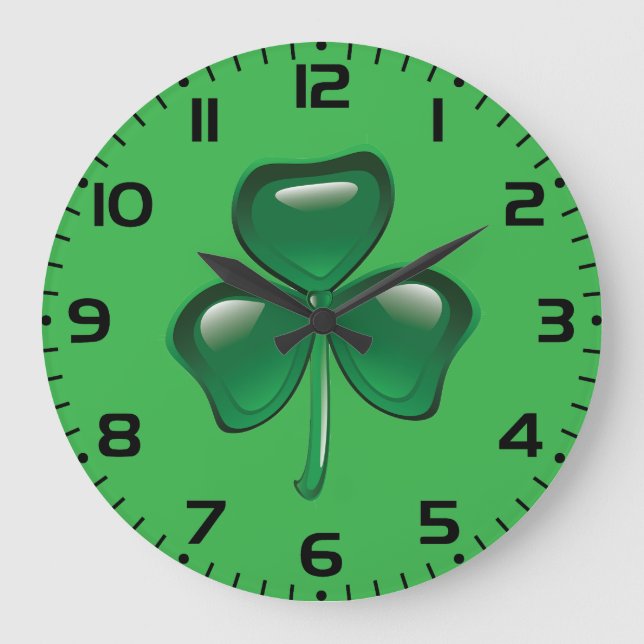 Grande Horloge Ronde Trèfle à trois feuilles Shamrock vert (Recto)