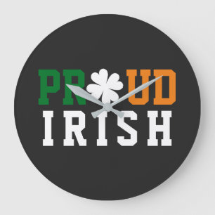 Grande Horloge Ronde Trèfle chanceux irlandais fier Citation St Paddy