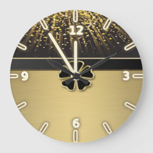 Grande Horloge Ronde Trèfle irlandais élégant et chic, confettis en fau