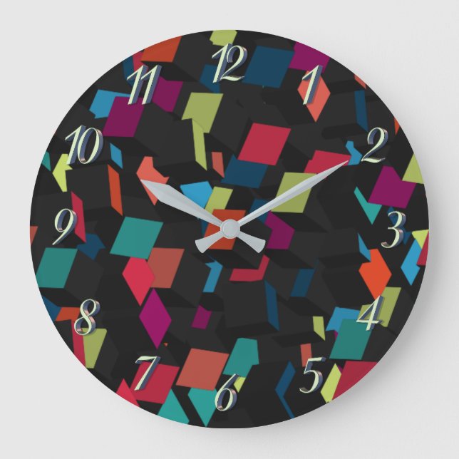 Grande Horloge Ronde Trendy Abstract Geometric Cube Pattern (Recto)