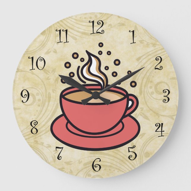 Grande Horloge Ronde Trendy Coffee Theme Kitchen Wall Clocks (Recto)
